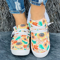 Women's Winter Sunflower Floral Pattern Warm Sneakers Ankle Boots