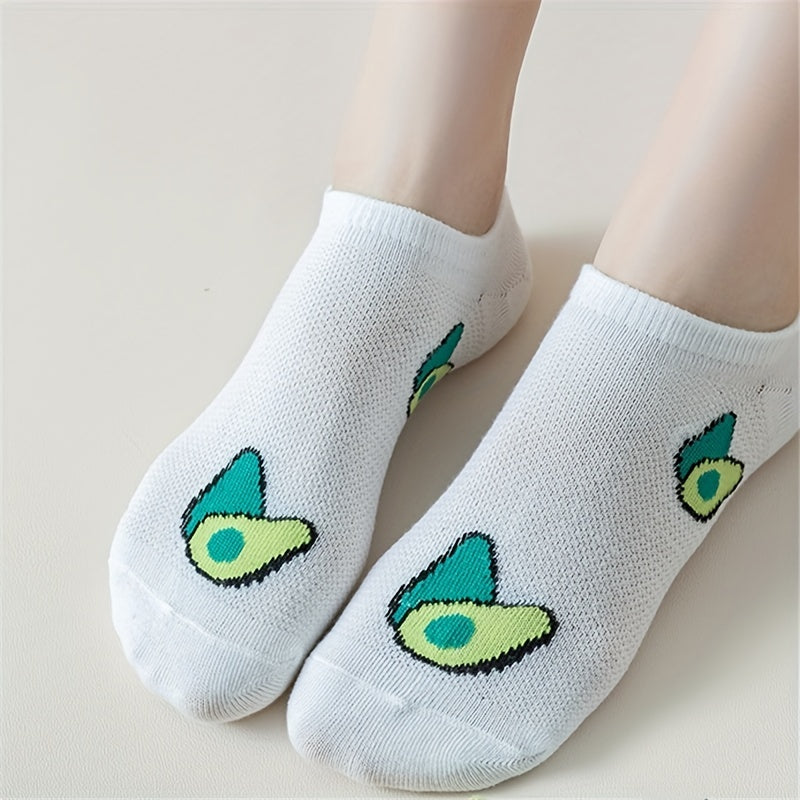 7 Pairs Avocado Print Low Cut Ankle Socks Women's Stockings