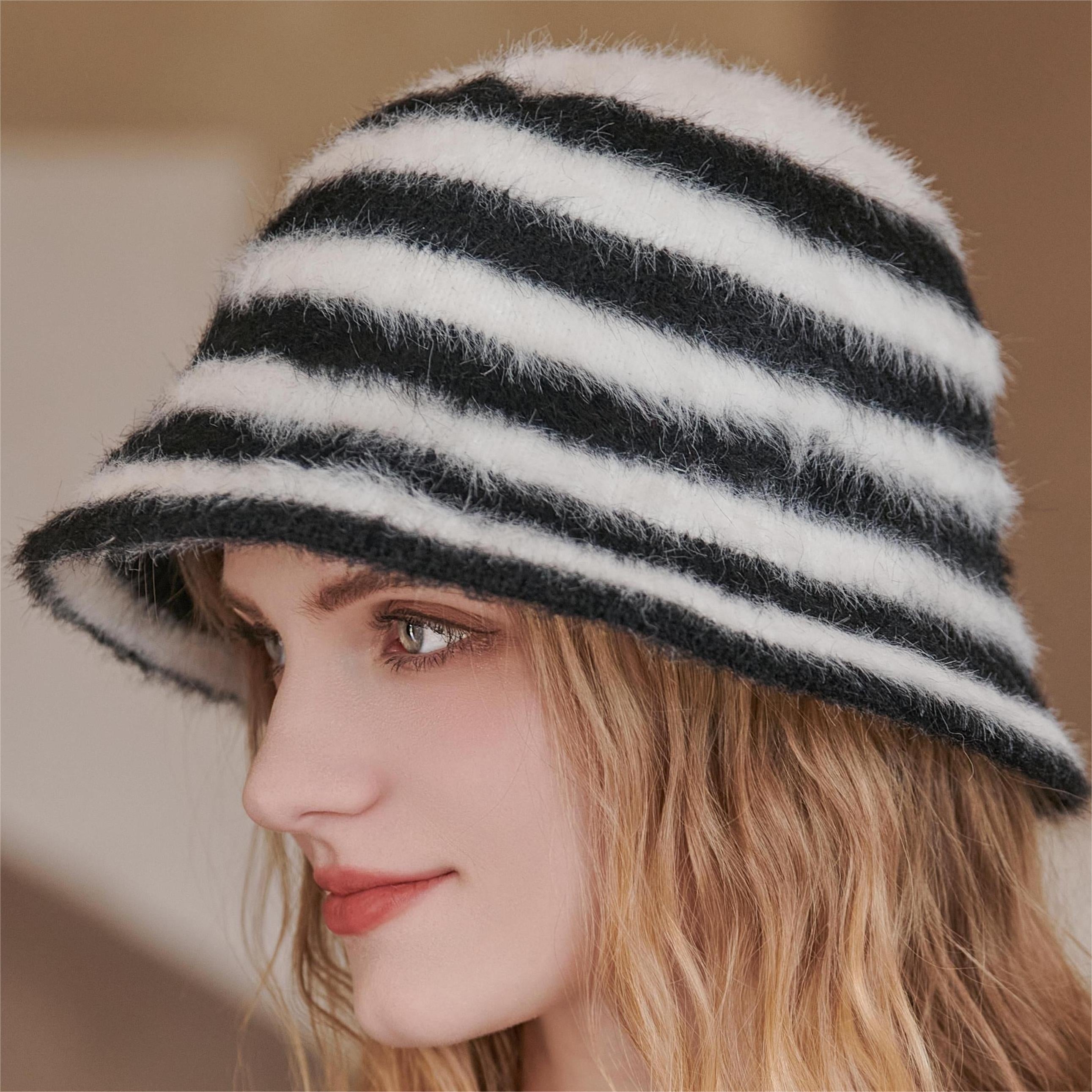 Striped Fisherman Hat Women's Winter Plush Hat