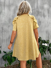  Casual Dress Women's Plus Solid Ruffle Trim Cold Shoulder Mini Dress