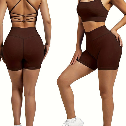 Criss Cross Straps Top & Running Short Set - Women's Activewear