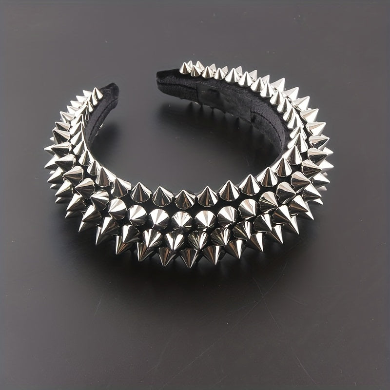 Punk Rivet Decor Headband Wide Head Hoop Headdress Padded Hair Band