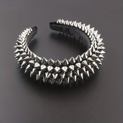 Punk Rivet Decor Headband Wide Head Hoop Headdress Padded Hair Band