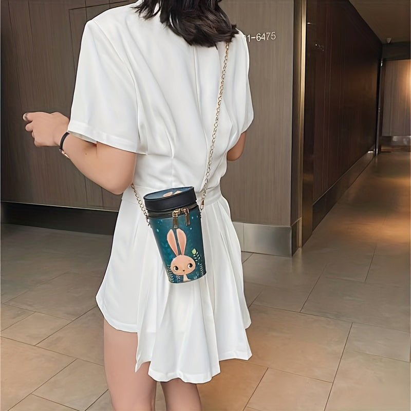 Animal Pattern Cylinder Bucket Bag Mini Chain Crossbody Purse