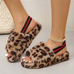 Leopard Print Slippers Fuzzy Platform Shoes