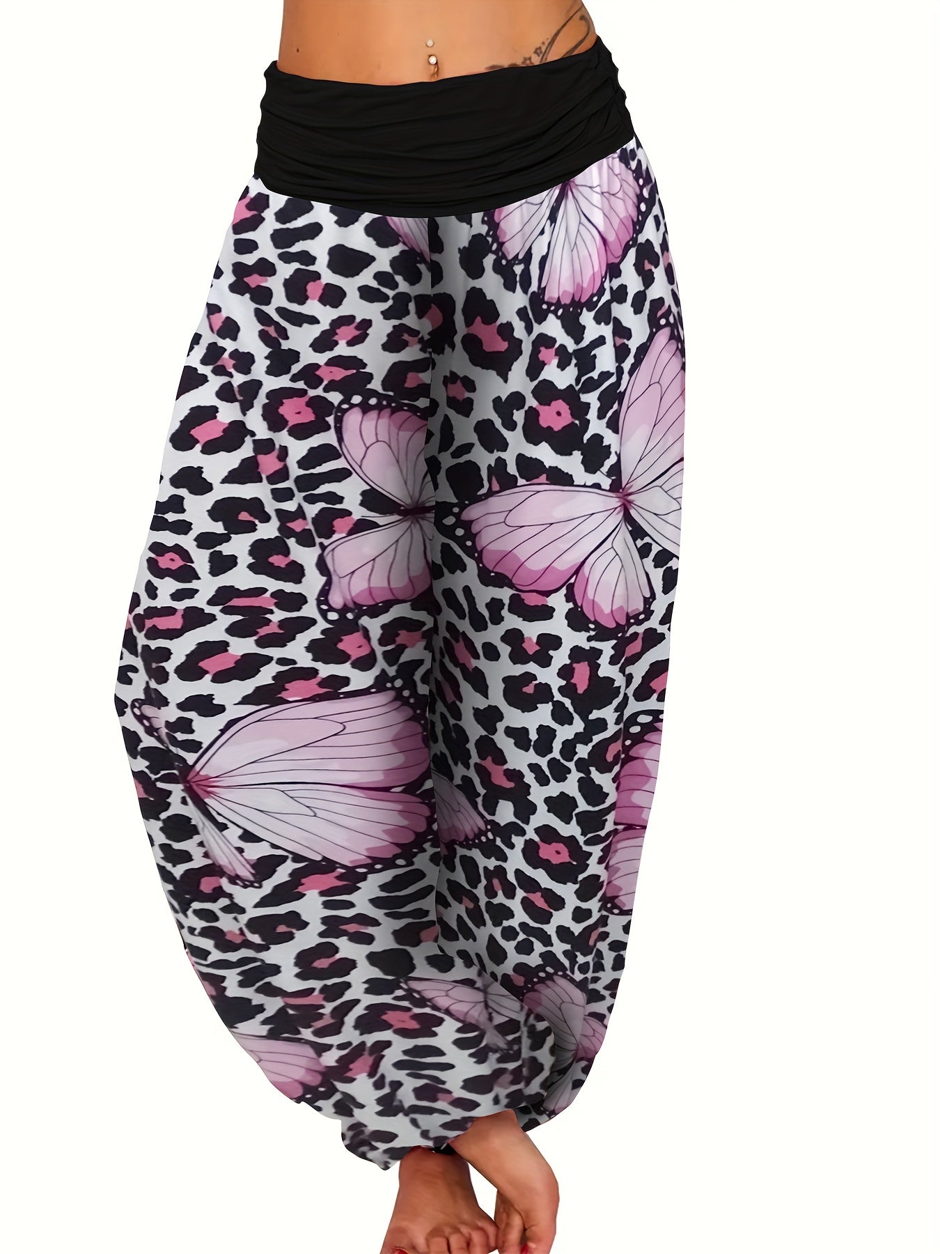  Colorblock Leopard Print Jogger Trousers