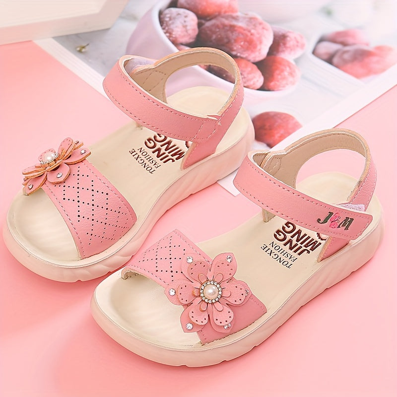 Girls Flower Decor Open Toe Sandals - Lightweight Breathable Summer Sandals