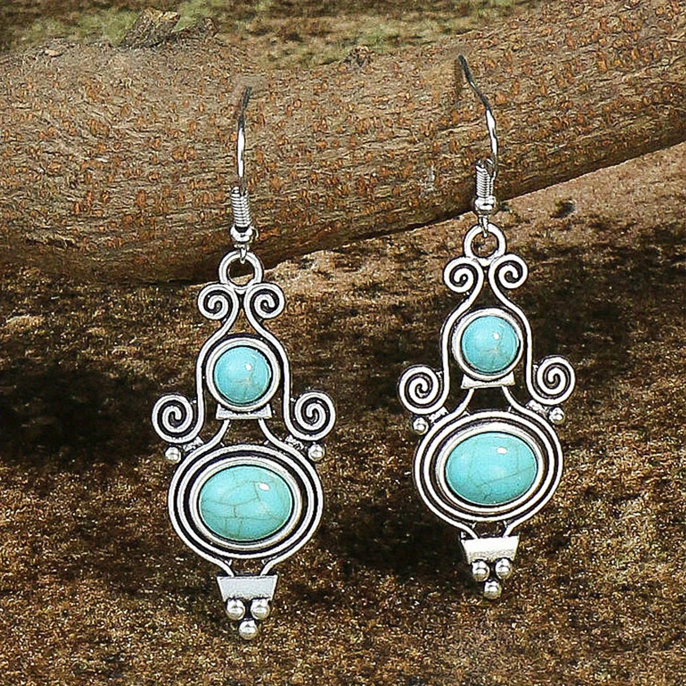 Bohemian Turquoise Inlaid Rhinestones Water Drop Earrings Necklace Set