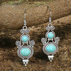 Bohemian Turquoise Inlaid Rhinestones Water Drop Earrings Necklace Set