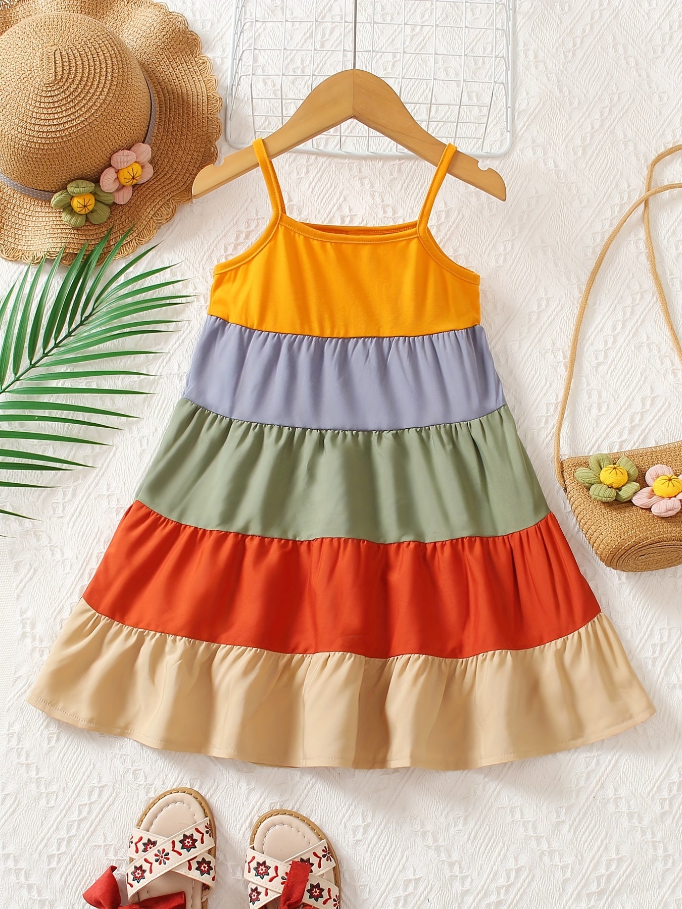 Girls Rainbow Thin Strap Summer Dress