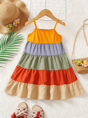 Girls Rainbow Thin Strap Summer Dress