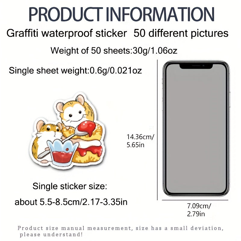 50pcs Little Hamster Cartoon Notebook Diary Decorative Waterproof Stickers