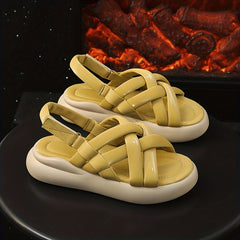 Women's Cross Strap Slip on Sandals Hook & Loop Fastener Beach Sandals