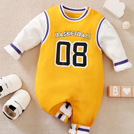 Kids Basketball Style Graphic Romper Long Sleeve Cotton Bodysuit