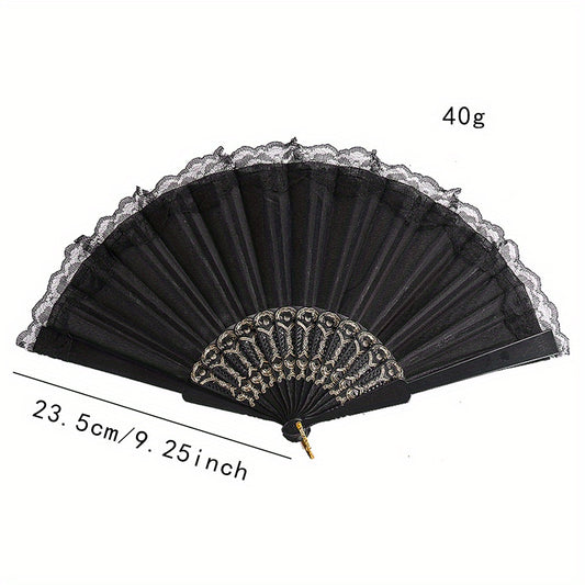 Retro Lace Trim Ladies Folding Fan Dance Performance Props Cheongsam Decoration