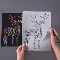 Scratch Painting Template Hollow Out Creative Lace Ruler Animals Theme Gift
