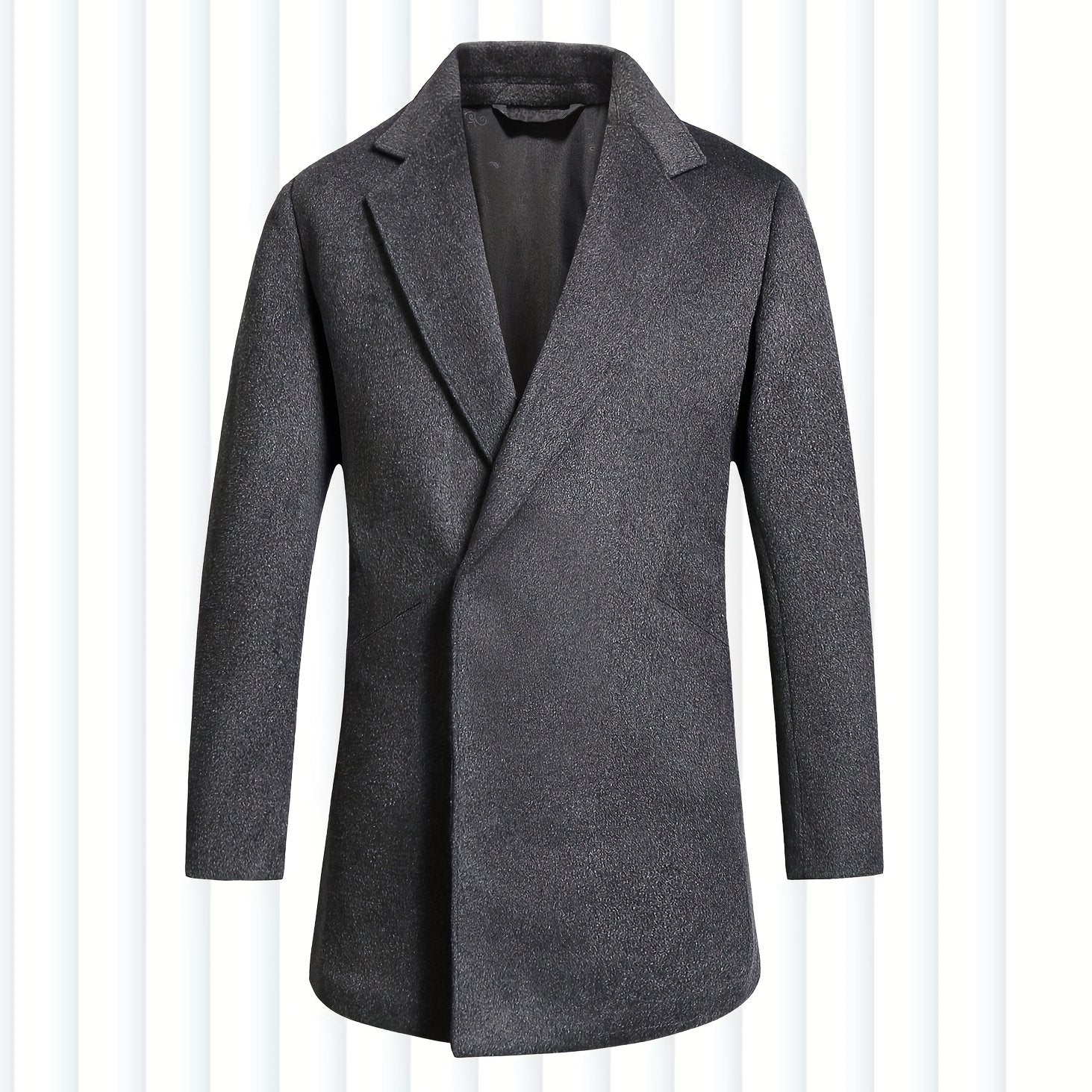 Men's Wool Blend Trench Coat Slim Fit Lapel Overcoat