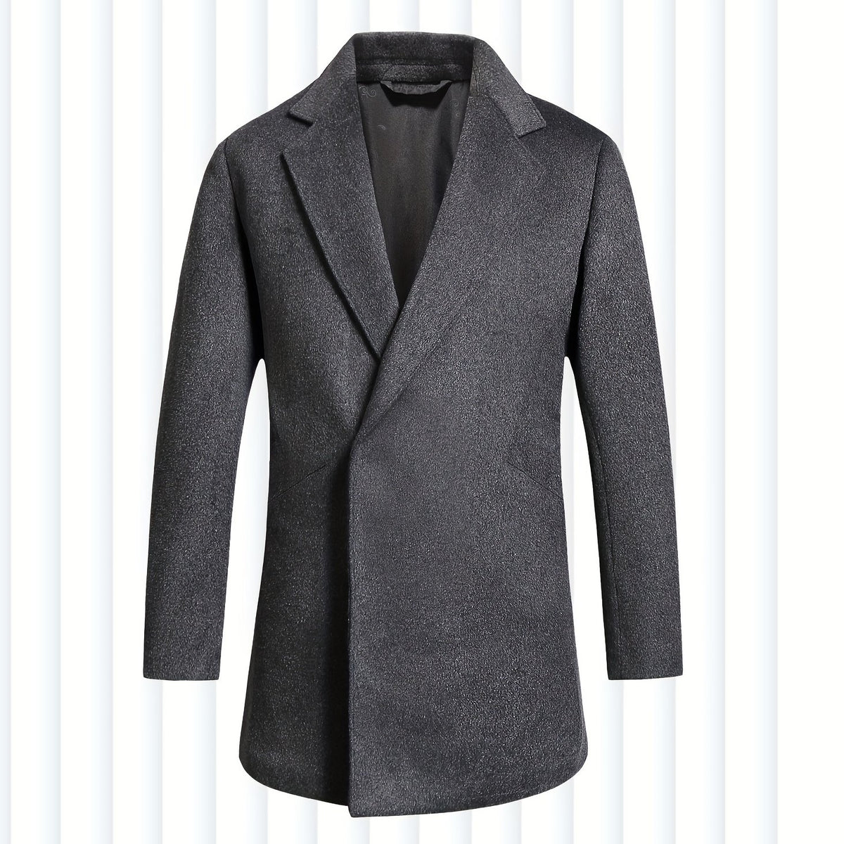 Men's Wool Blend Trench Coat Slim Fit Lapel Overcoat