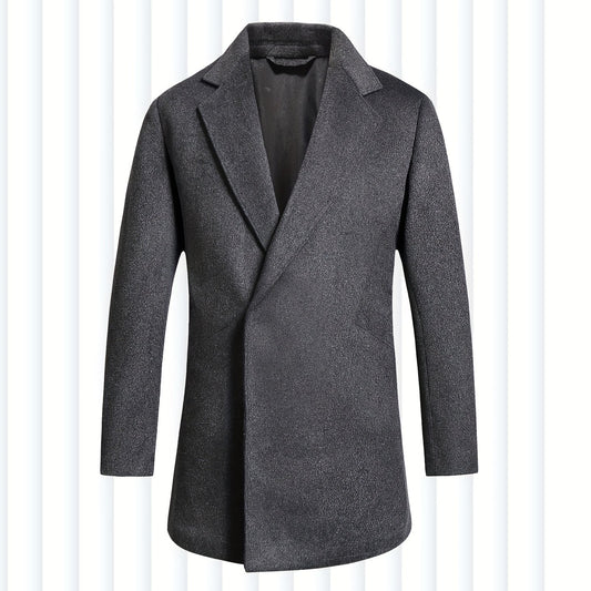 Men's Wool Blend Trench Coat Slim Fit Lapel Overcoat