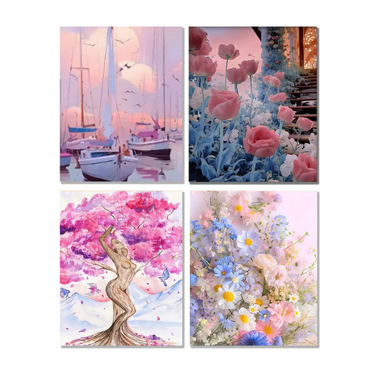 4 Assorted Pink Series DIY Acrylic Painting Set 40x64 Unframed