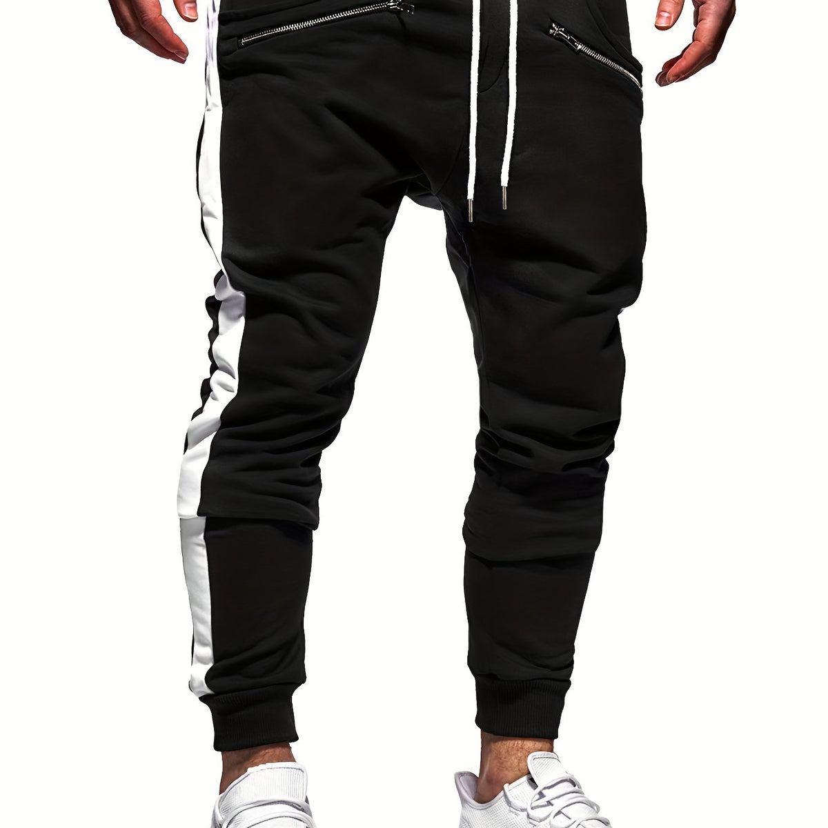 Men's Zipper Pocket Joggers Casual Loose Fit Pants
