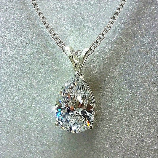 925 Silver Teardrop Gemstone Zircon Pendant Necklace