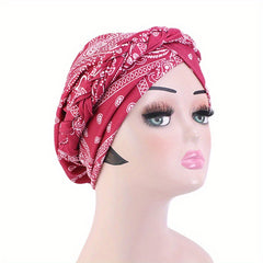 Boho Print Braided Turban Cap Vintage Pre-tied Bonnet Head Wrap Head Scarf