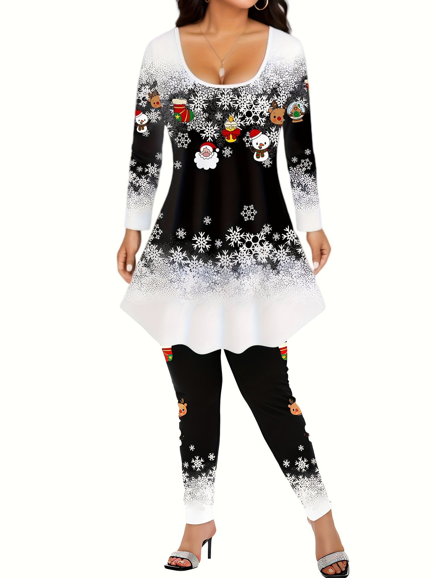  Christmas Snowflake Top & Leggings 2-Piece Set