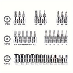 46pc 1/4" Drive Socket Ratchet Wrench Set for Auto Repair Household