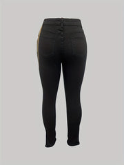 Distressed Metal Chain Skinny Jeans High Stretch Denim Pants