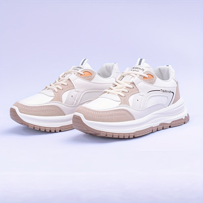Colorblock Platform Sneakers Lace Up Outdoor Shoes Comfortable & Anti skid