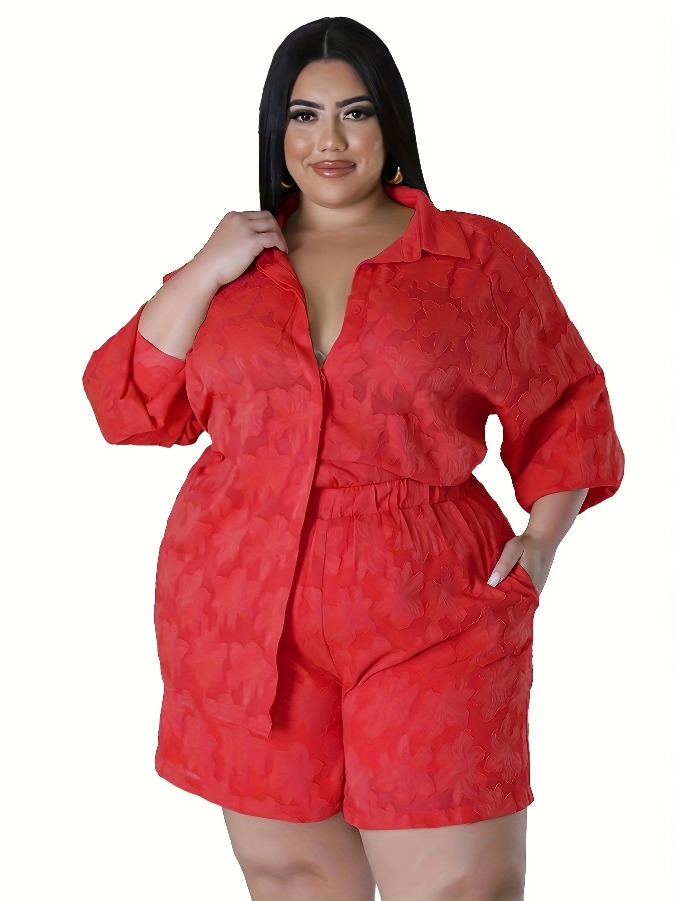 Women's Plus Floral Print Blouse & Shorts Set