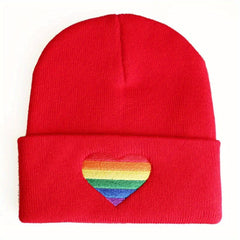 LGBT Rainbow Heart Beanie Hat Gay Pride Love Is Love Embroidered Unisex