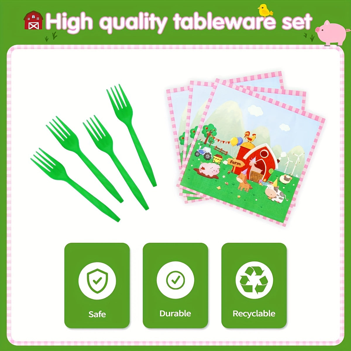 50pcs Farm Animals Party Supplies Barnyard Animals Birthday Tableware Set