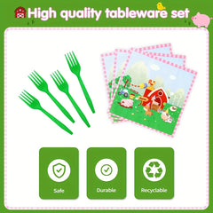 50pcs Farm Animals Party Supplies Barnyard Animals Birthday Tableware Set