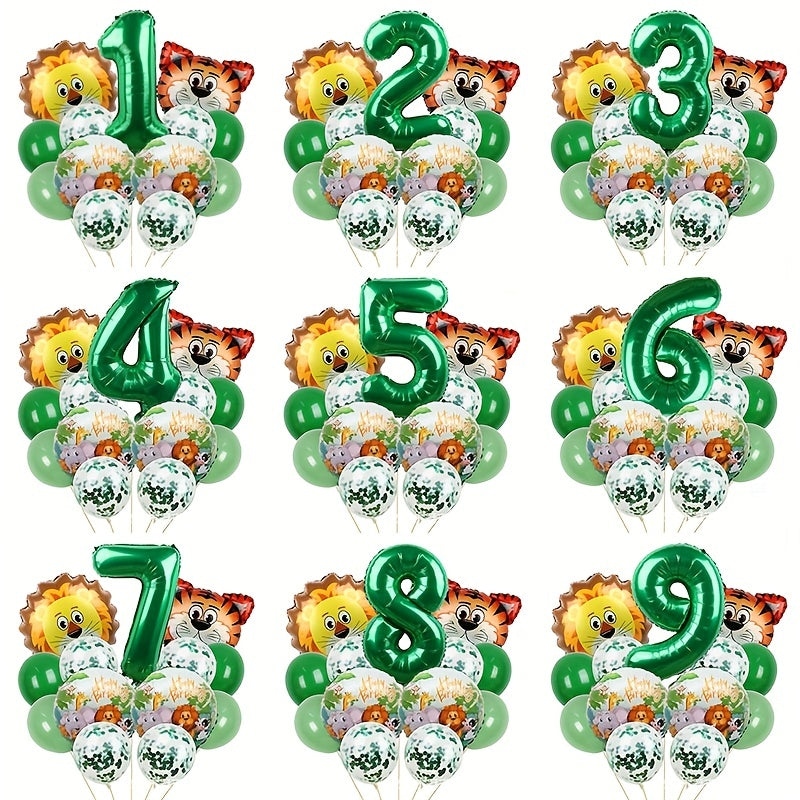 13pcs Jungle Wildlife Balloon Set for Boys' Birthday & Baby Showers