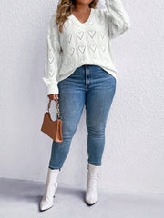  Heart Pattern V Neck Knitted Pullover Jumper