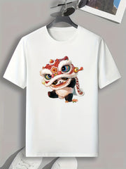 Panda & Lion Dance Print Men's Comfy T-shirt - Outdoor Summer Tee
