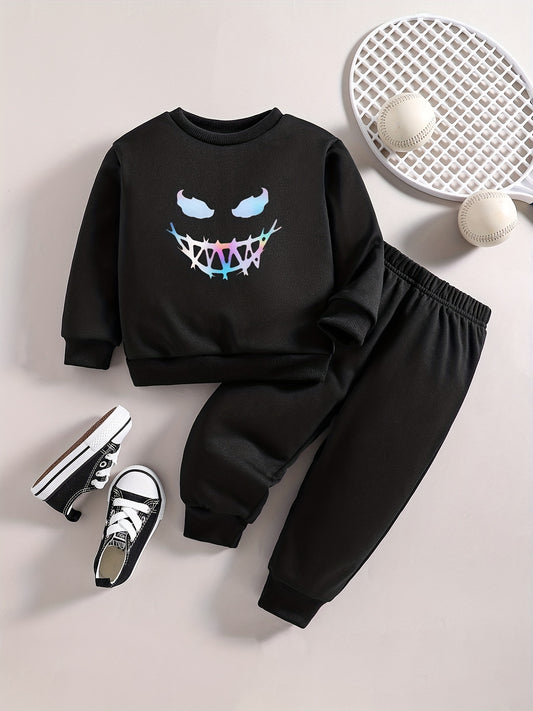 Baby Boy Smile Face Sweatshirt Pants Set Kids Casual Outfit