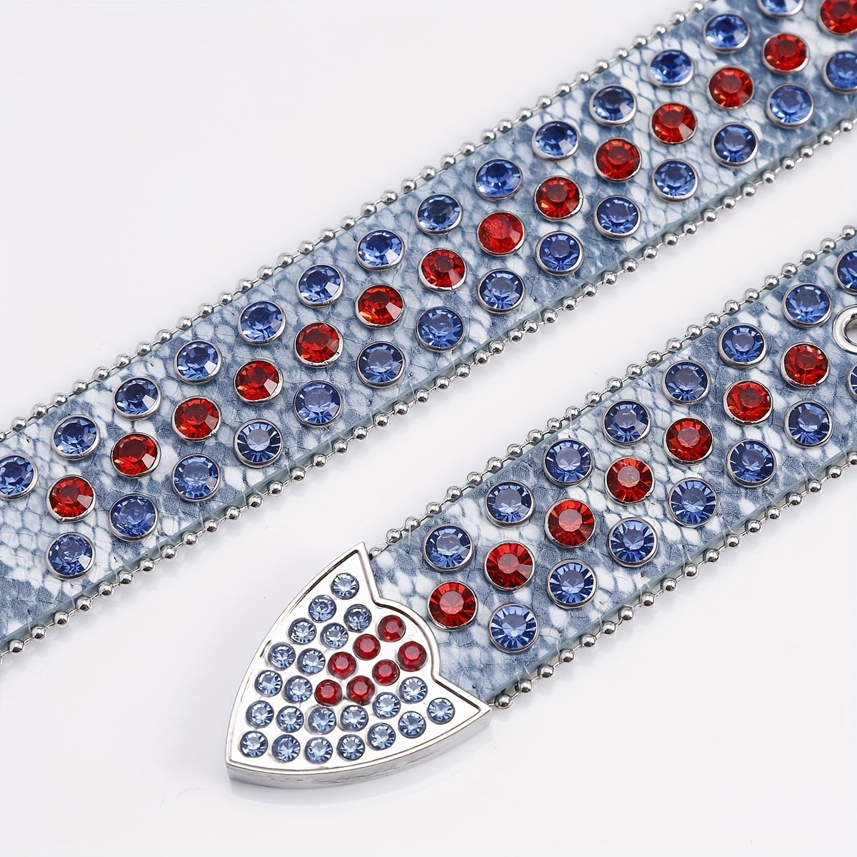 Punk Rock Wide Leather Belt with Rhinestone Inlay