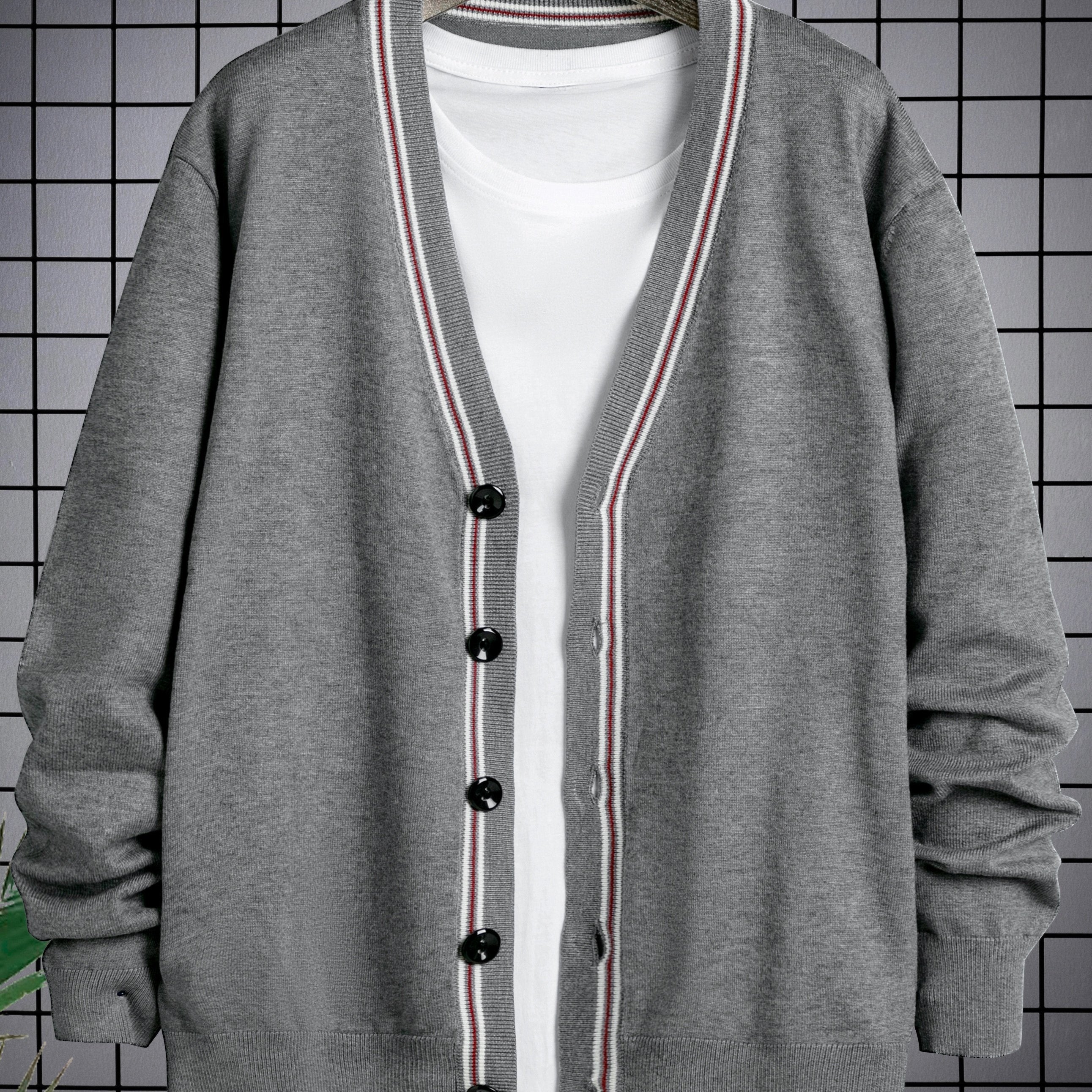 Men's Casual Stripe V-Neck Button-Up Cardigan