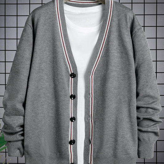 Men's Casual Stripe V-Neck Button-Up Cardigan