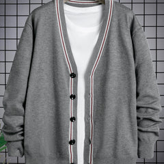 Men's Casual Stripe V-Neck Button-Up Cardigan
