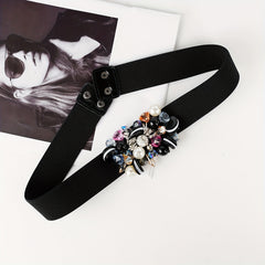 Rhinestone Faux Pearl Waist Belt Elastic Girdle Women Punk Dress Waistband