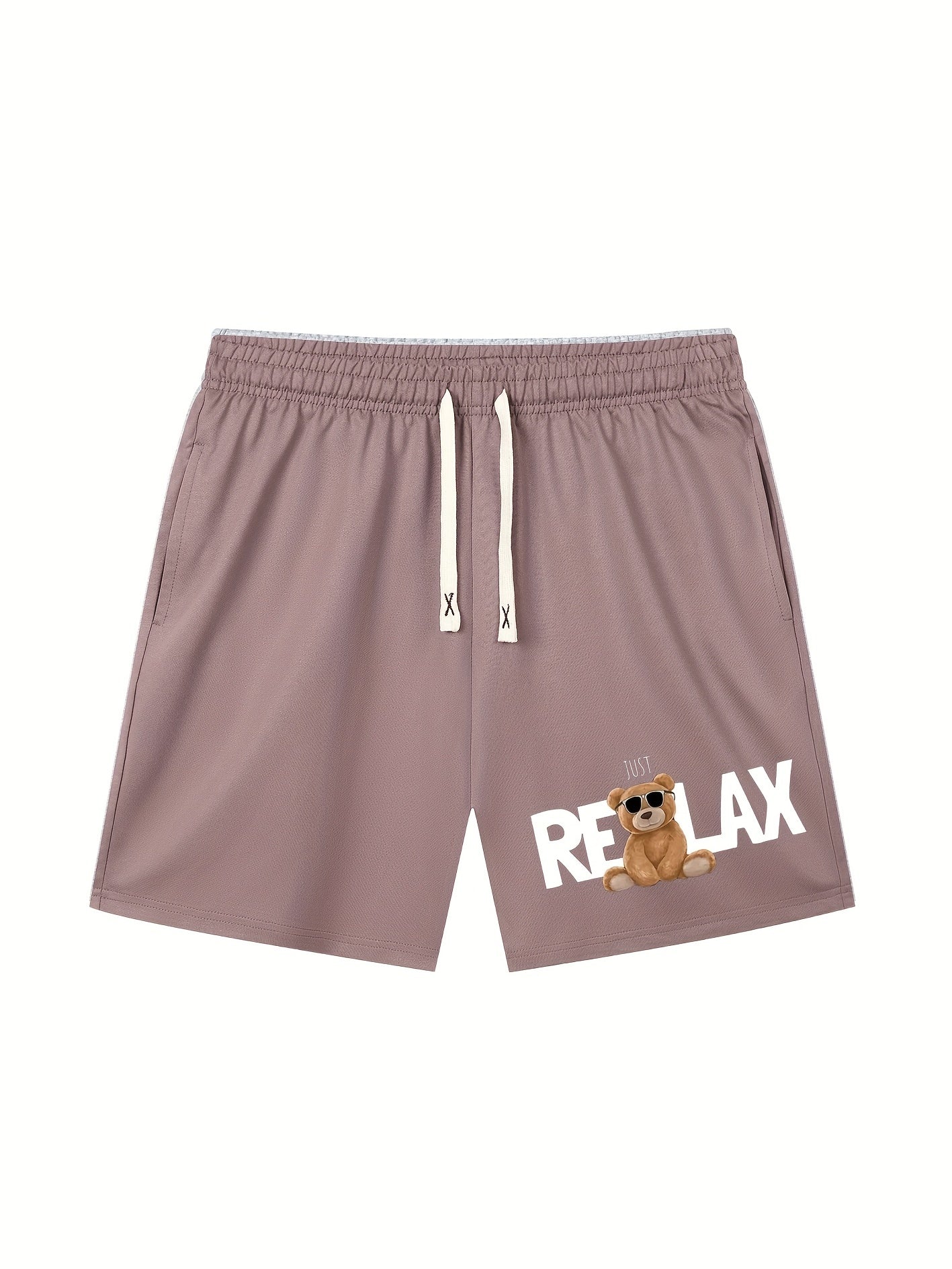 Relax Bear Comfy Drawstring Shorts Men's Casual Solid Elastic Waist Shorts