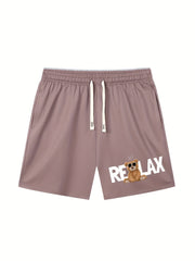 Relax Bear Comfy Drawstring Shorts Men's Casual Solid Elastic Waist Shorts