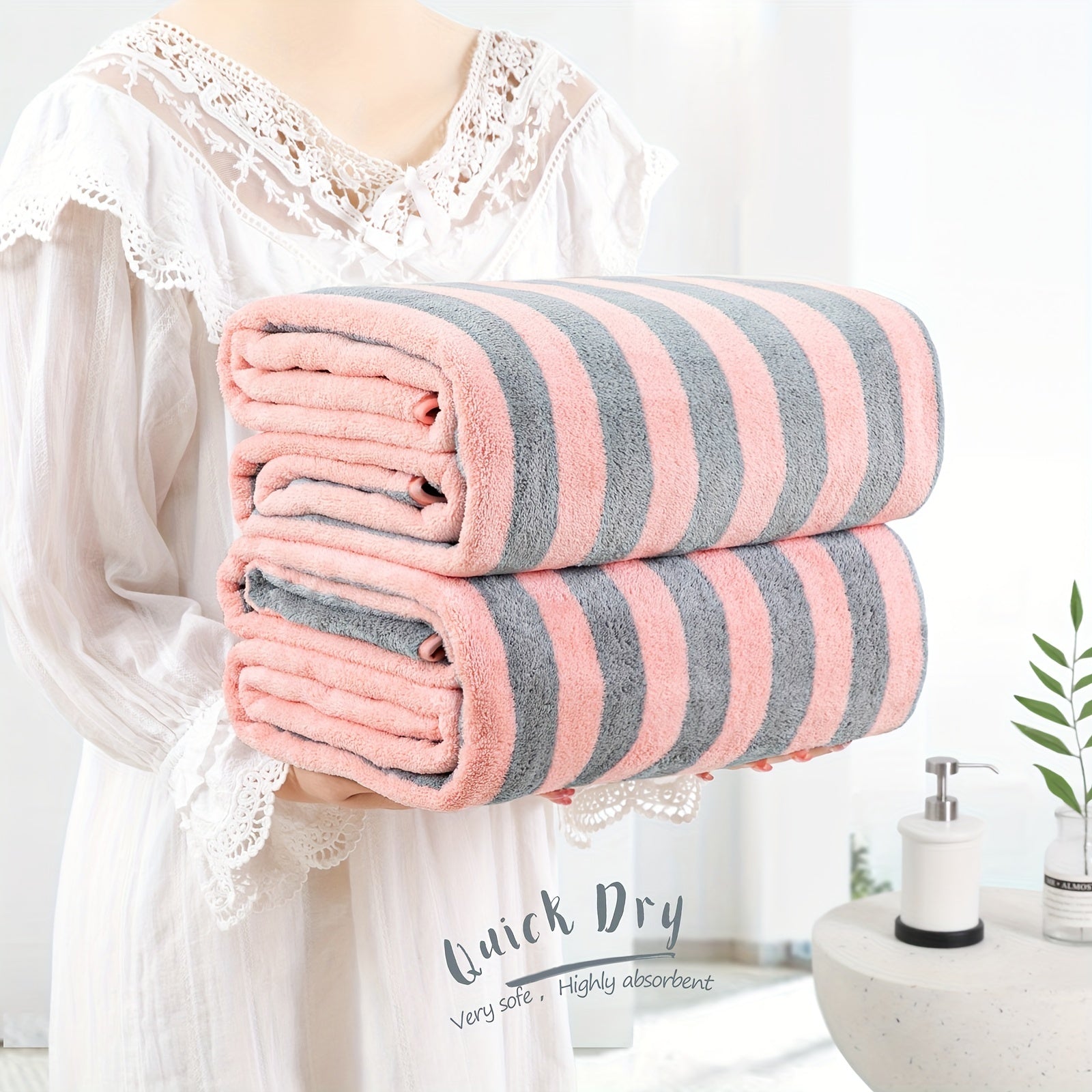 Striped Pattern Microfiber Bath Sheet Soft Absorbent Towel