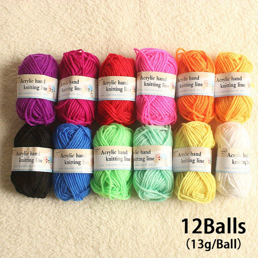 12pcs Colored Yarn 12 Colors Hand Woven Yarn For Crocheting & Knitting