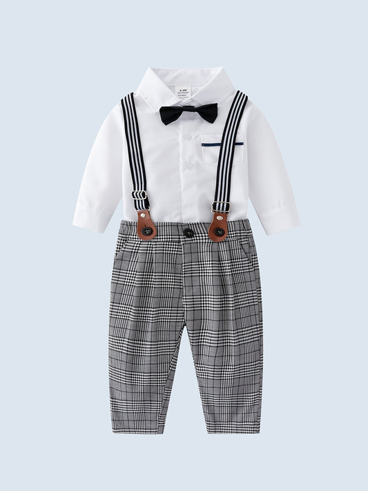 Baby Boys Gentleman Set Shirt Romper Suspender Pants Party
