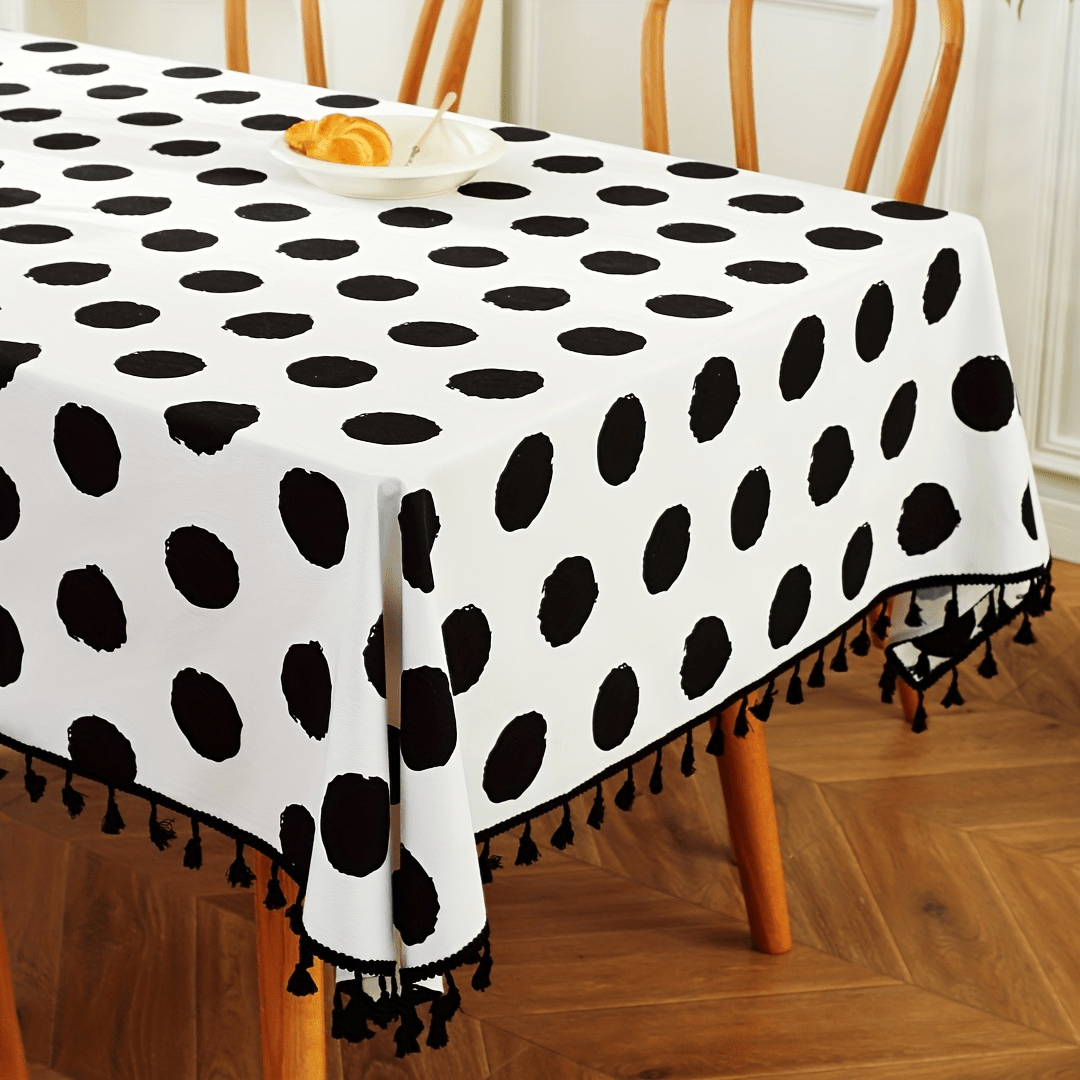 Polka Dots Tablecloth w/Tassels Cow Pattern Kitchen Picnic Party Supplies